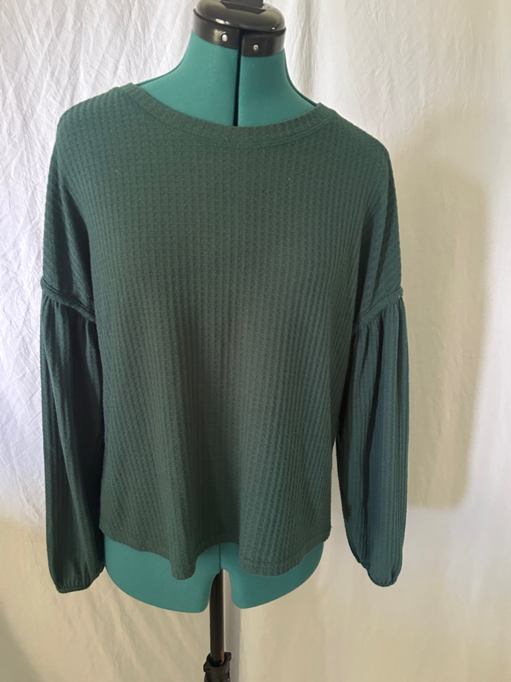 Women's Dark Teal Long Sleeve Waffle Knit Top